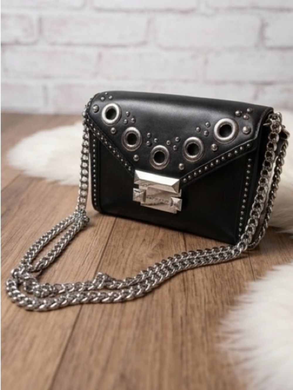 MK Michael Kors Whitney grommet Studded Crossbody bag Silver hardware - Picture 9 of 10